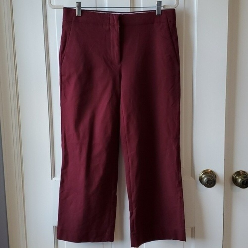 J. CREW STRAIGHT LEG CROPPED PANTS BURGUNDY MAROON WINE FALL COTTON SIZE 2